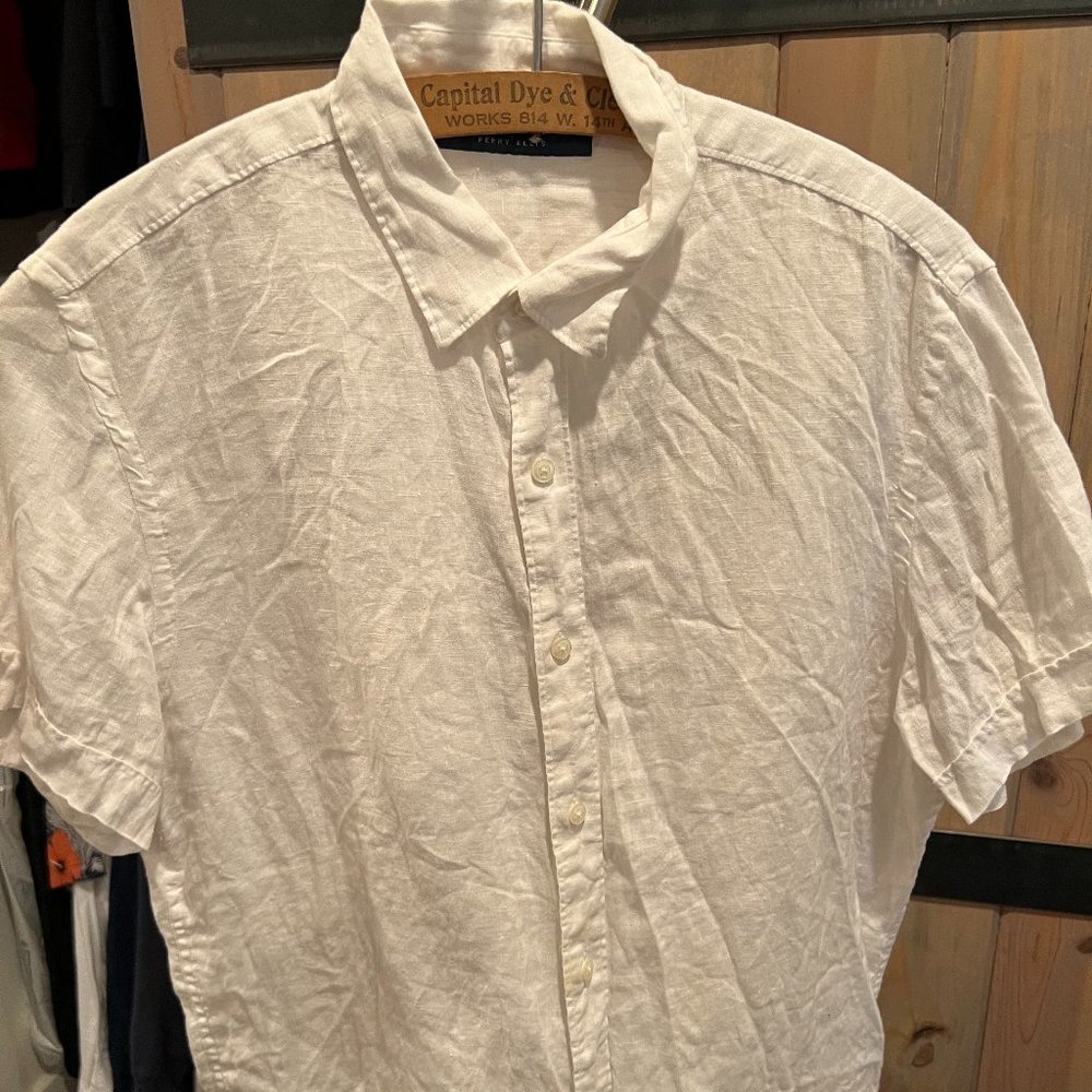Perry Ellis white linen short sleeve - Medium